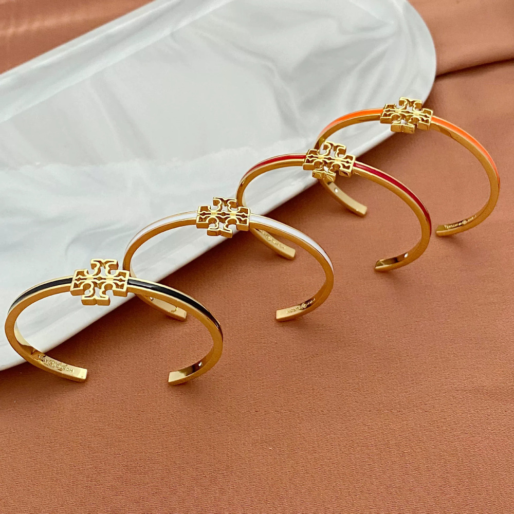 Tory Burch Enamel Inlaid Hollow Letter Open Thin Bracelet